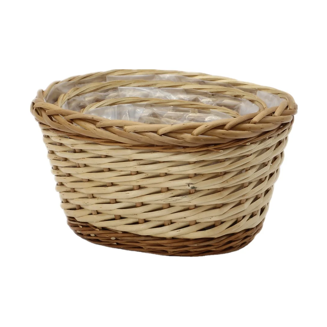 Factory direct sales outdoor picnic flower grass food storage round wicker basket for flowers
