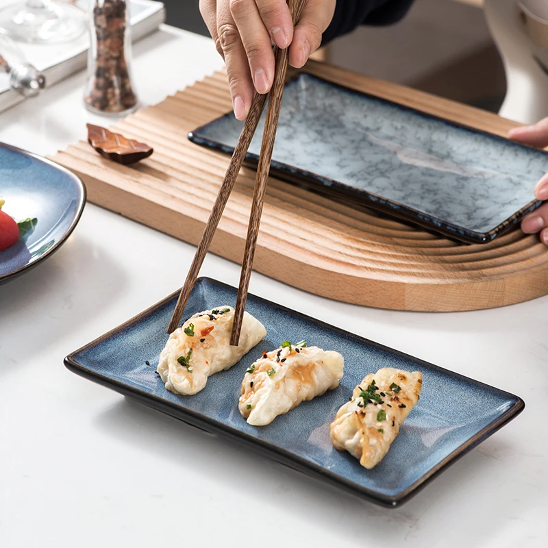 Retro Minimalism Style Dinnerware Set Round Porcelain Blue Marbling Tableware Plates Dish Set Ceramic Dinner Plate