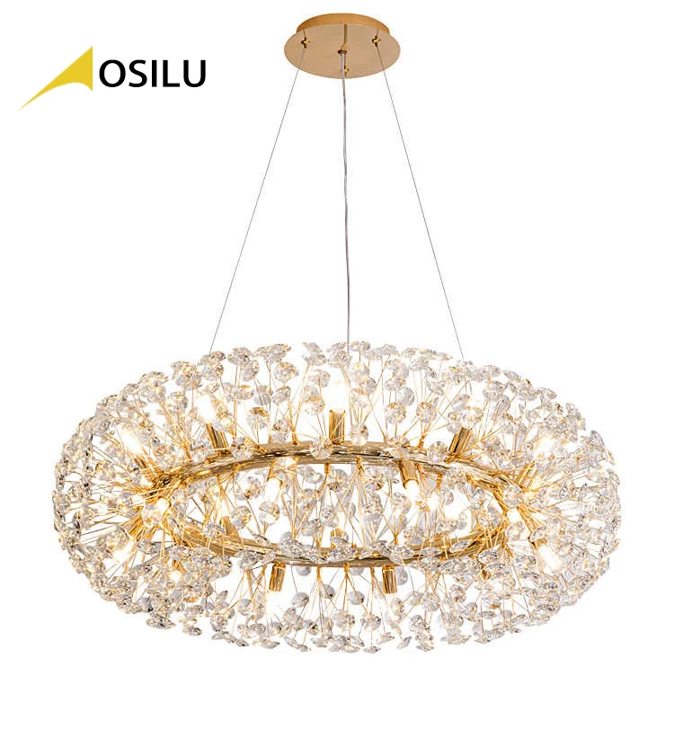 Modern Firework Gold Crystal Chandelier Luxury Large Dandelion Chandelier Pendant Lighting