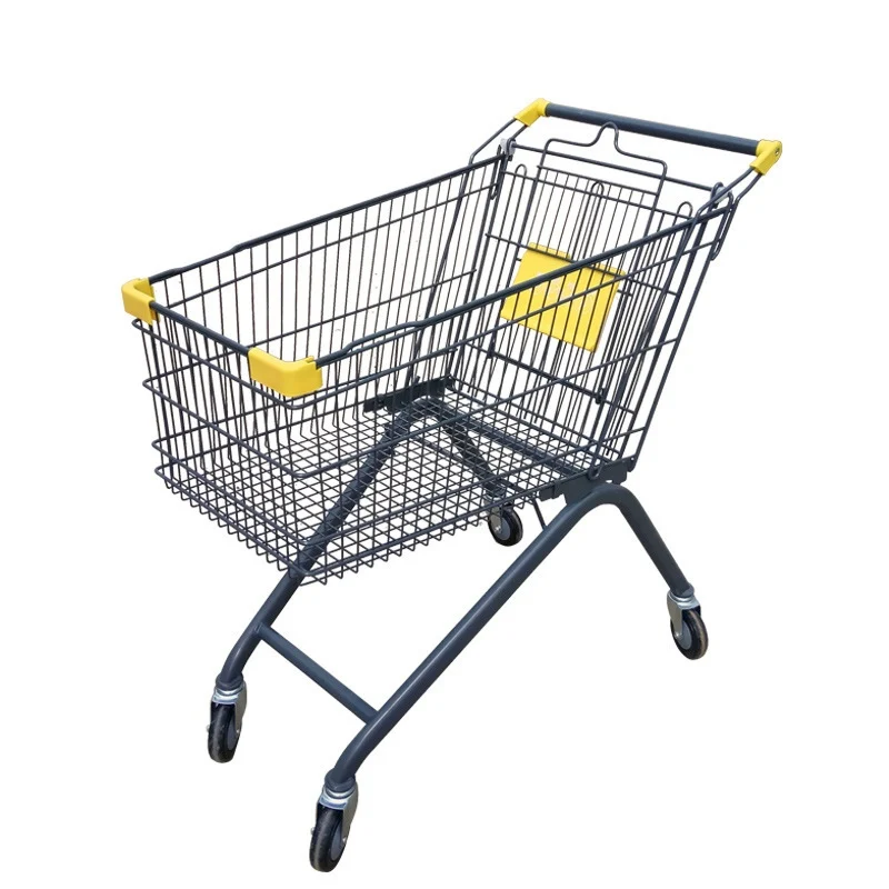 270L High-Capacity Hand-Push Shopping Trolley with Mesh Body and Four Wheels for Hypermarket