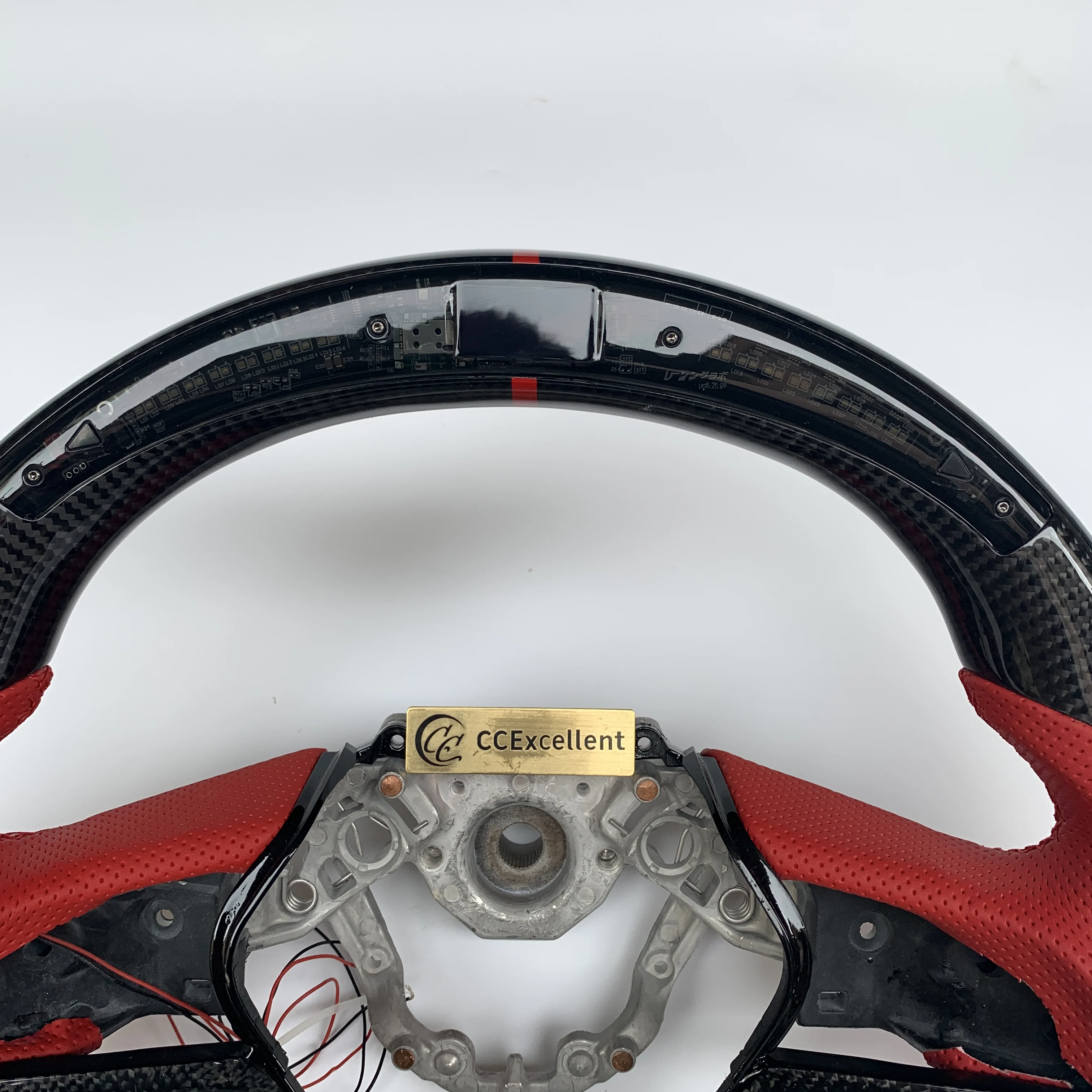 New design gtr r35 steering wheel carbon fiber with red perforated leather LED light carbon trim