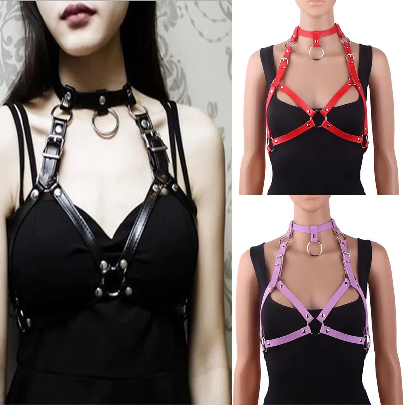 Wholesale Women lingerie Babydoll Nightclub Costume Sexy Necklace Bandage Underwear Cage Porn Hollow Out Pu Leather Harness Bra