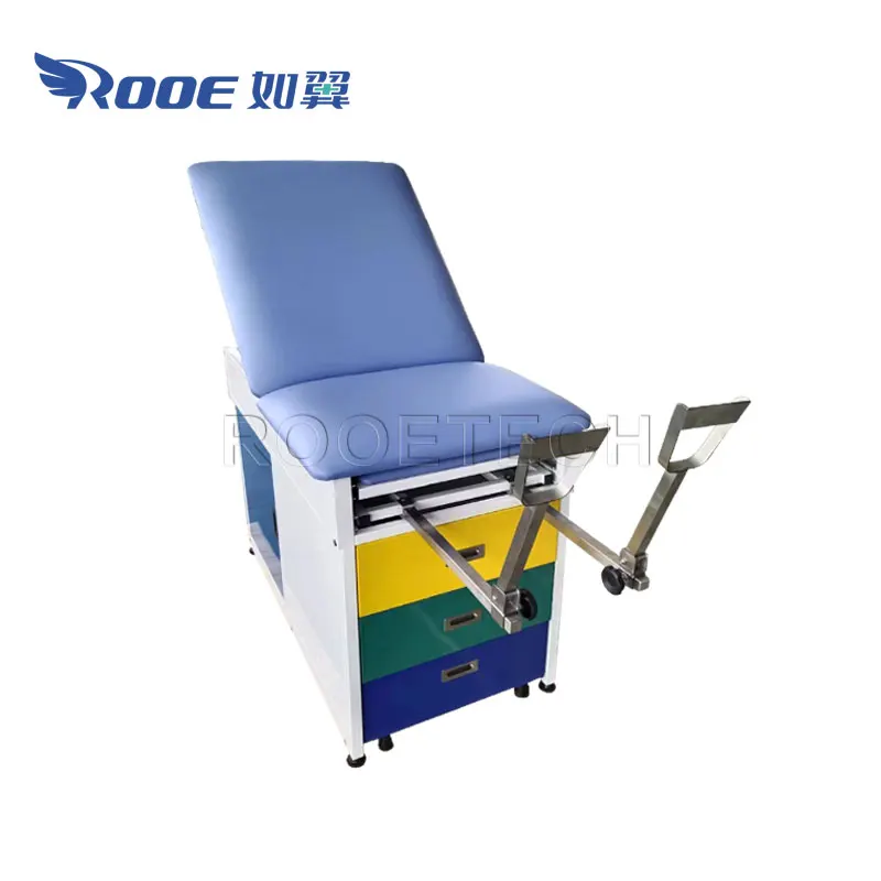 Cheap Price Gynecological Examination Chair with Stirrups and 2 Layers Storage Drawers