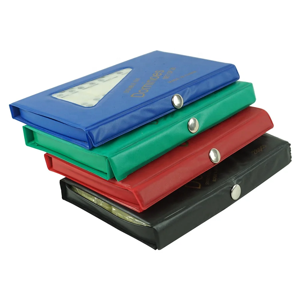 Four colors domino pvc box of red black blue green with various diminoes sizes of 5010 from domino manufacture for casino game