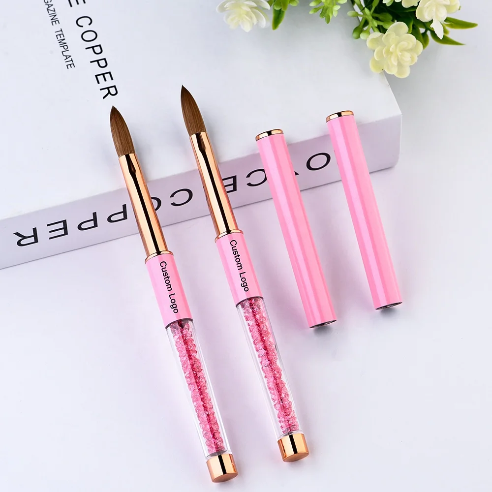 Professional Wholesale Kolinsky Sable Acrylic Brush Pink Custom Handle Acrylic Brush Manicure Acrylic Powder Brushes Extension