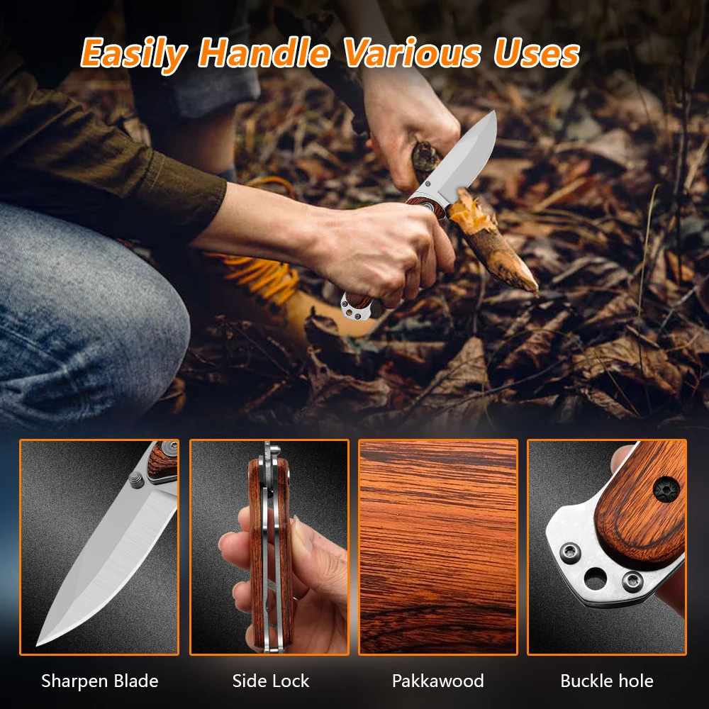 high quality outdoor hunting camping folding wooden handle pocket survival folding camping knife