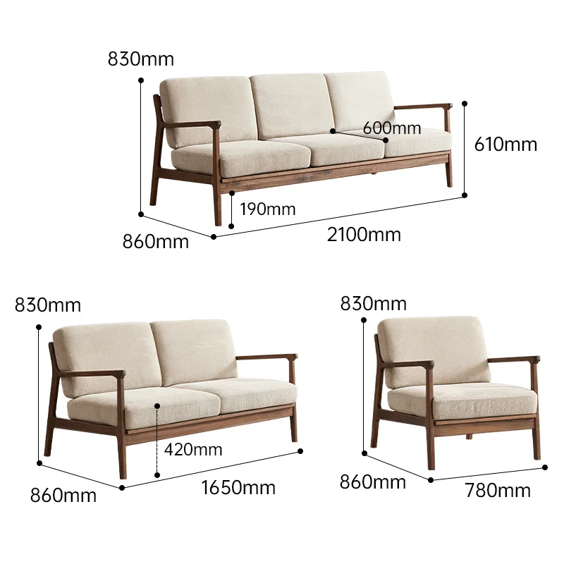 North America Brown Walnut Japanese Style Living Room Furniture Modern Solid Walnut Wooden Sofa