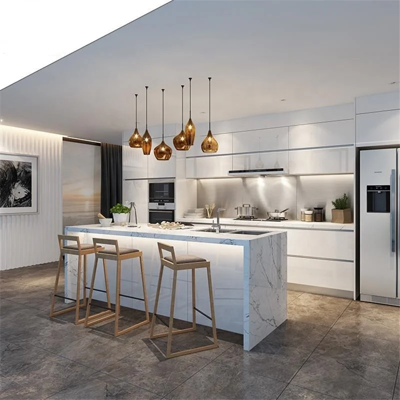 2022 New Model Australia Custom White Lacquer Modern Kitchen Cabinets to UK Sweden