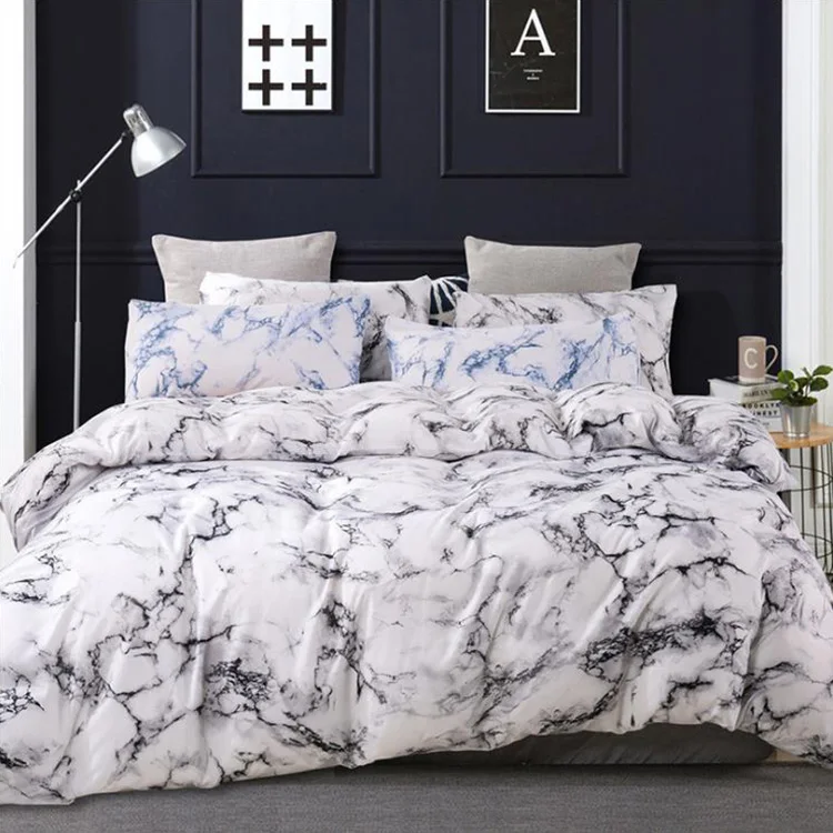 Line design and marble pattern printing  100% polyester bed sheet with pillow case bed set