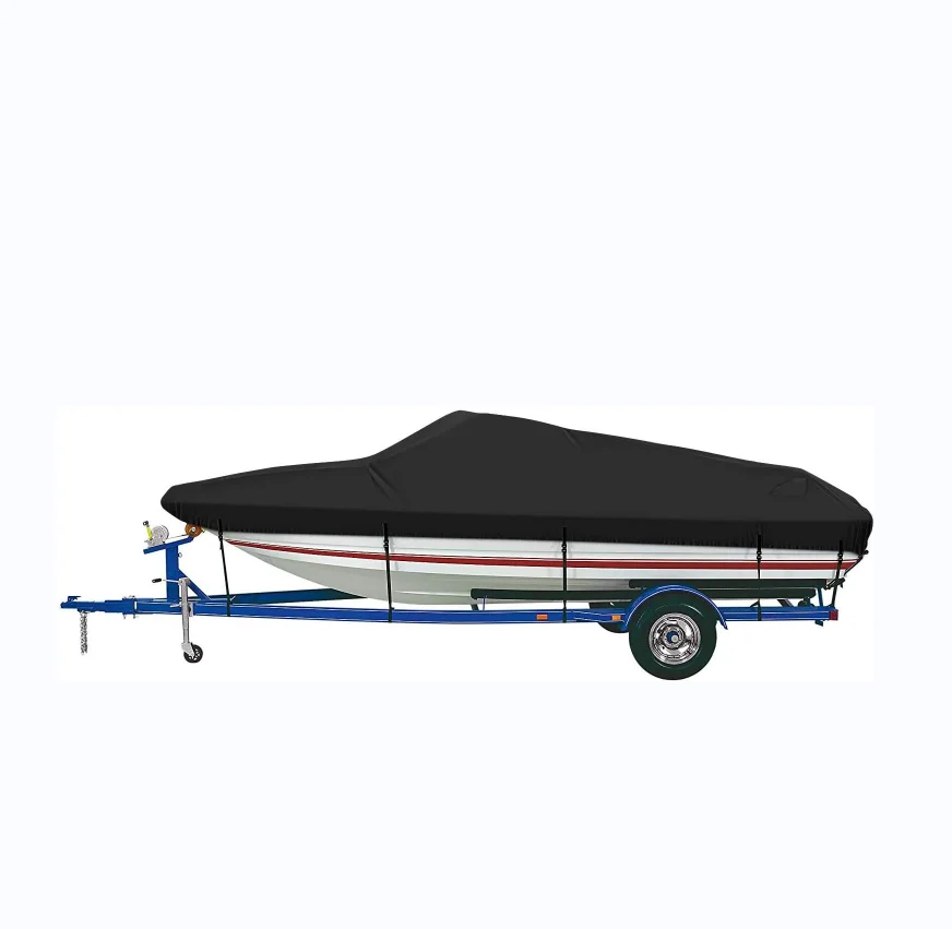 Amazon 600D Heavy Duty Marine Grade Polyester Canvas Trailerable Waterproof Boat Cover Fits V-Hull Tri-Hull Runabout Boat Cover