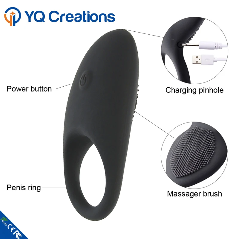 USB Rechargeable G-spot Clitoris Stimulator Ring Brush Massager Vibrating Cock