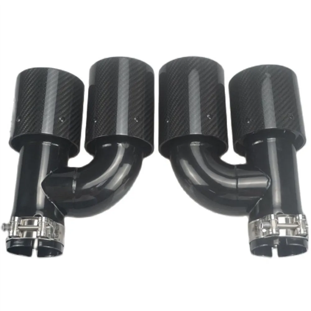 1PCS Dual Exhaust Tip Quad Muffler Tip Gloss Bluing Carbon Fiber Black Exhaust Pipe Tail Exhaust Muffler Tip For BMW