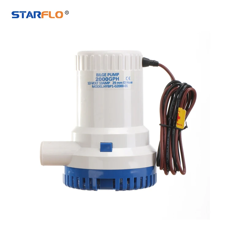 STARFLO 2000GPH DC Impeller Small Boat Water Submersible Non Automatic Marine Bilge Boat Pump