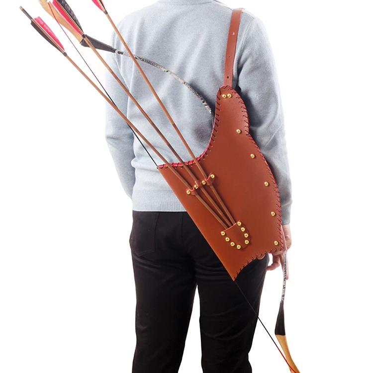 Hot Sale SPG Archery Arrow Quiver Bow Bag Traditional Longbow Set Hunting Shooting Gear Adjustable Straps Leather Arrow Holder