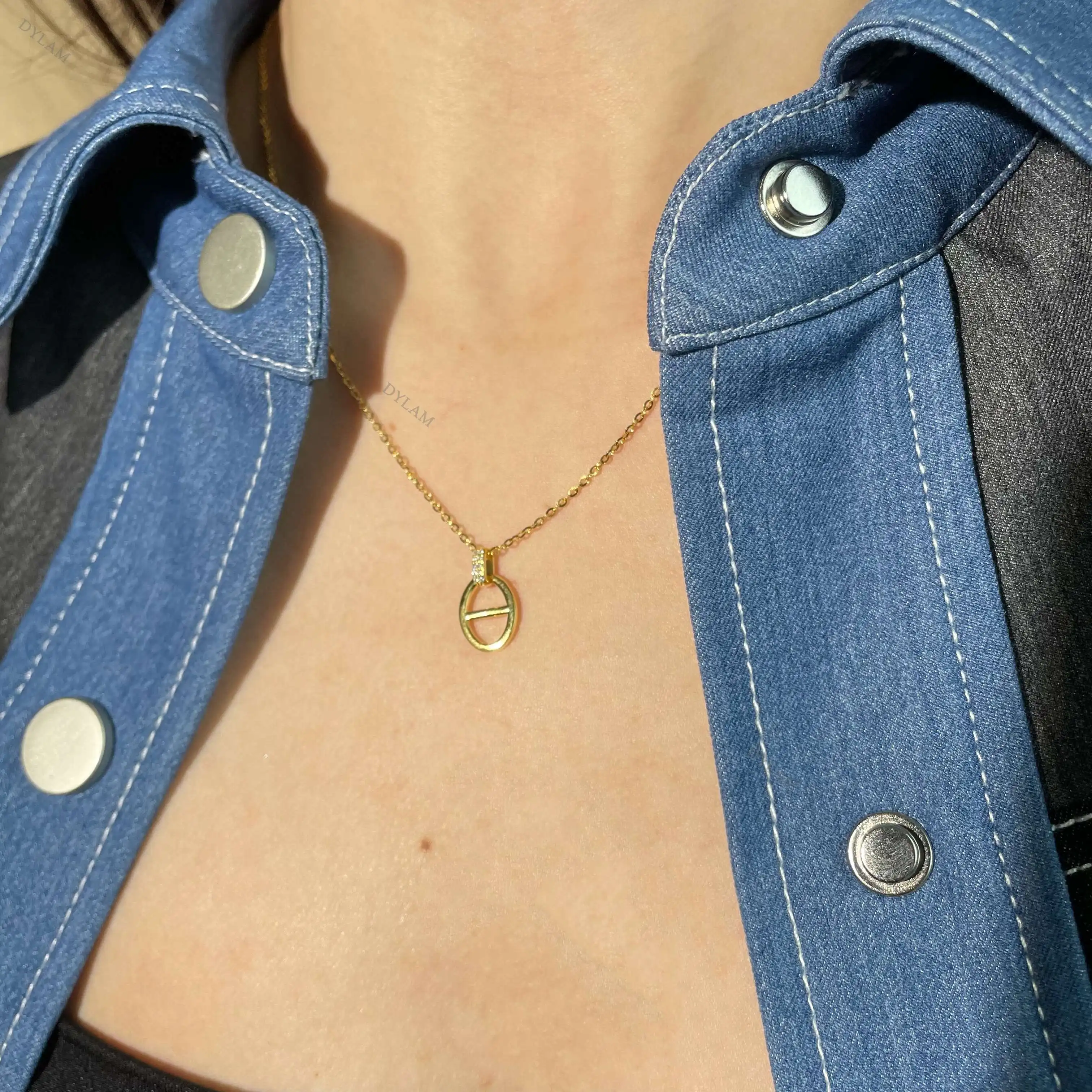 Dylam Wholesale Sweater Hip Hop Coffee Bean Chain Link Choker Gold Plated Collar de Plata Sterling Silver 925 Pig Nose Necklace
