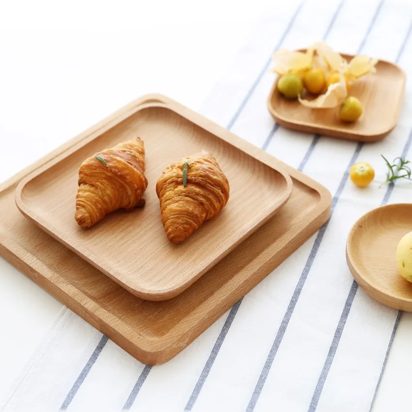 Multi-sizes Round Wooden Tableware Tray Tea Set Tray Decorate Pizza Tray Plate Round Wood Tableware bowl