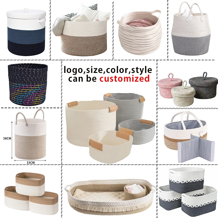 golden supplier household organic handwoven cotton rope basket baby changing basket with foam pad