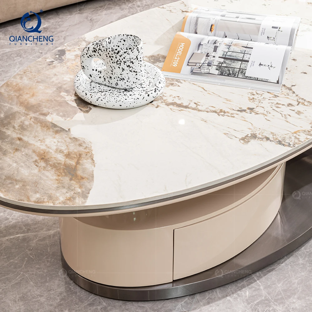 wooden oval center table steel metal furniture villa apartment project customized korean style coffee table for interior design