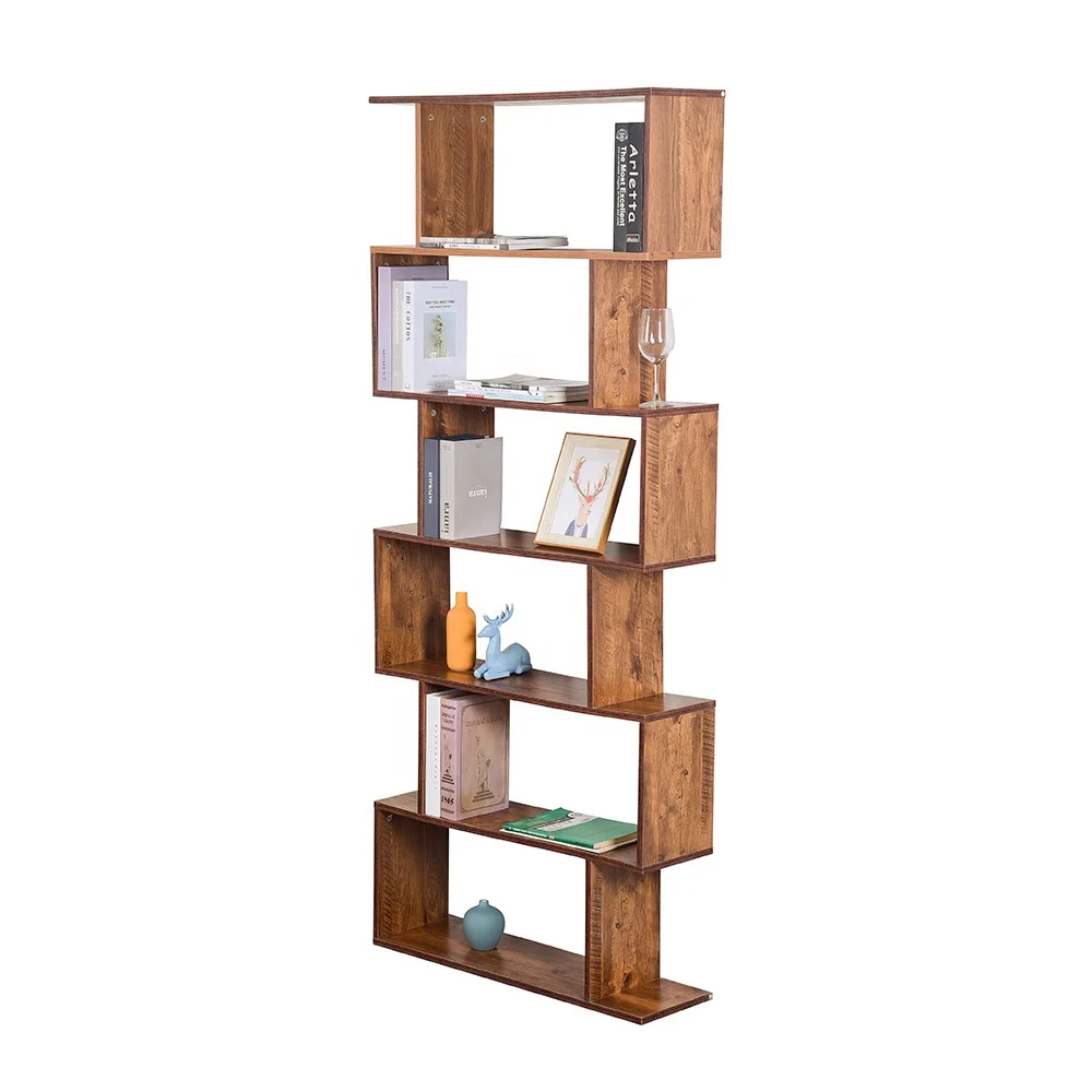 Wholesale 5 tier bookcase display shelf freestanding decorative wooden library bookshelf