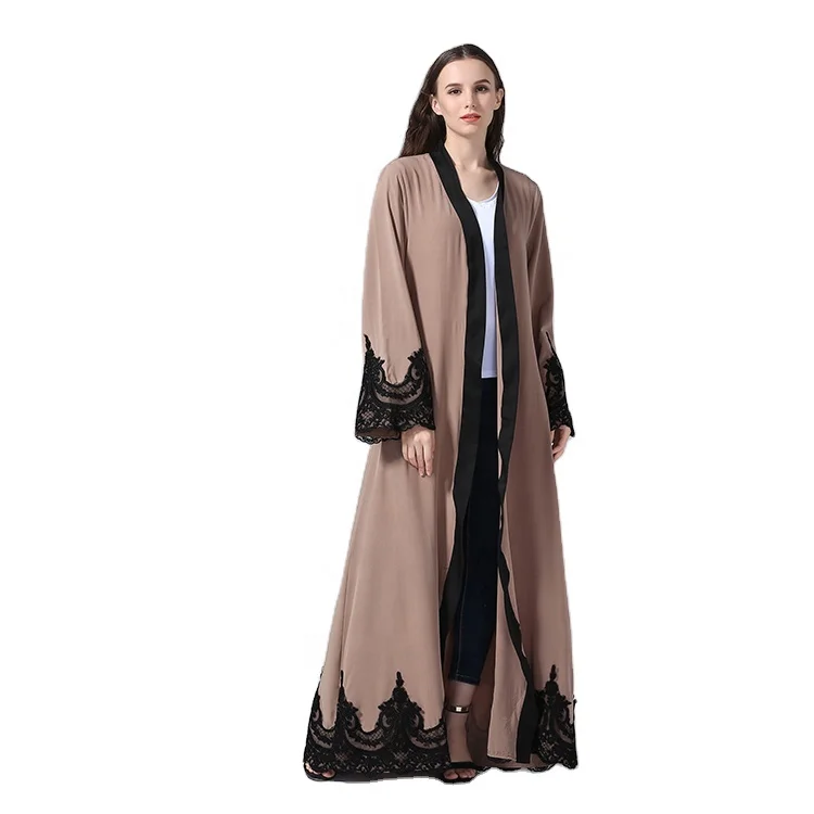 2021 Front Open Islamic Clothing Lace Dubai Kimono Abaya for Women Muslim Wholesale