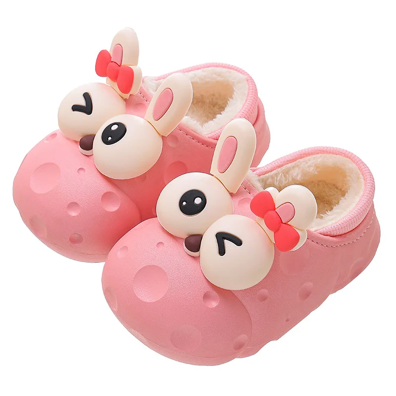 Cotton Slippers Kids Winter Indoor Plush Warm Non-Slip Waterproof Shoes Bag Heel Summer Spring Style Fur EVA Outsole Material