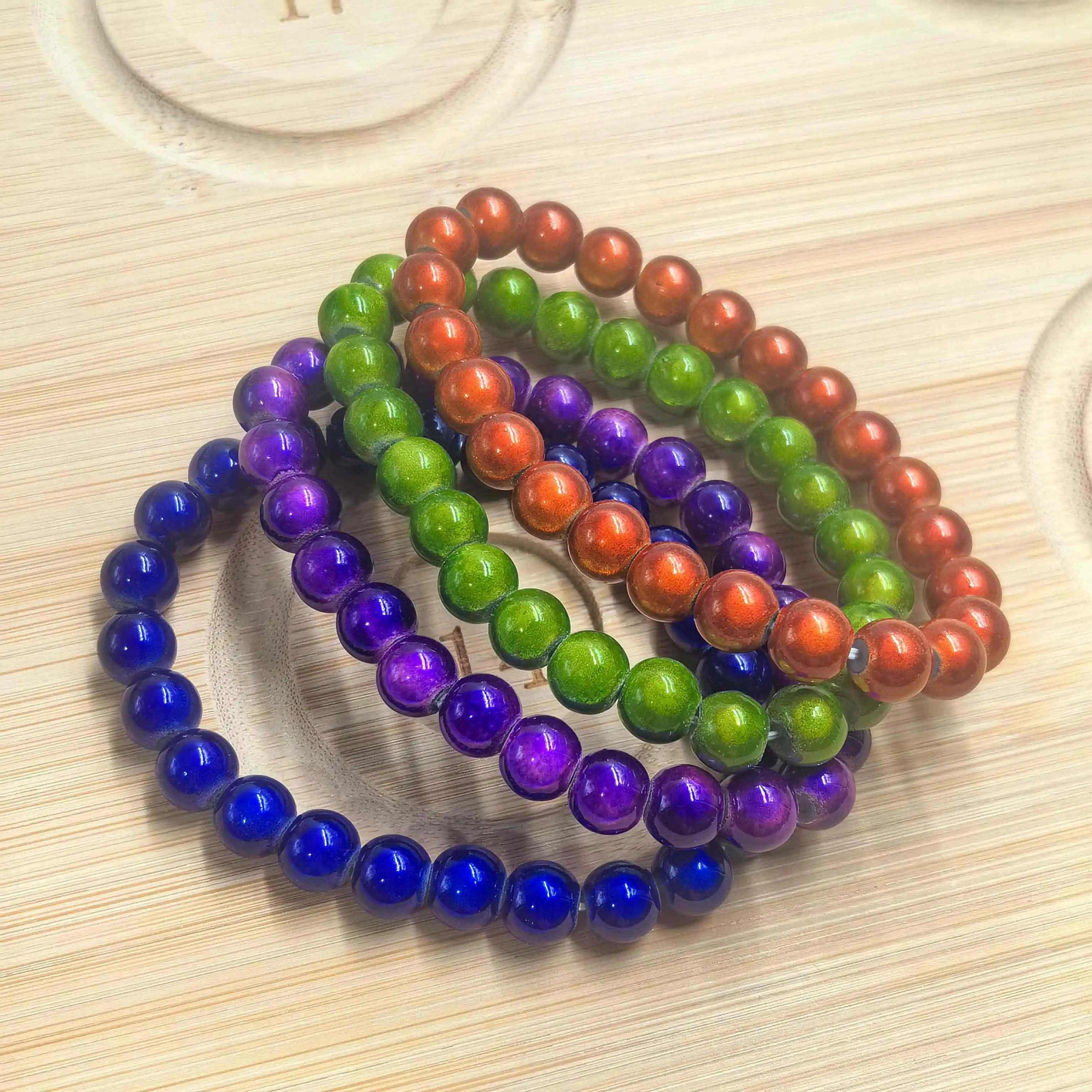 Cheap Wholesale Summer 3D Miracle Hawaii Beach Bracelets 8mm Magic Color Beaded Bracelets Purple Green Magic Germany Bracelet