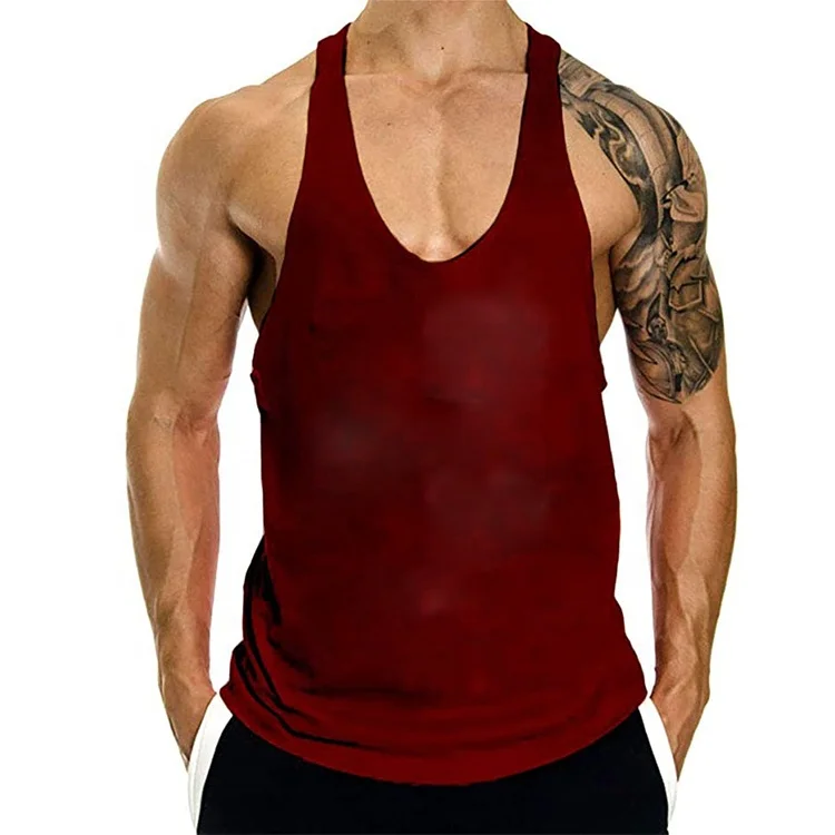 Wholesale Workout Slim Fit Printed Graphic Drop Armhole Racer Back  100% Cotton Muscle Men Gym Tank Top