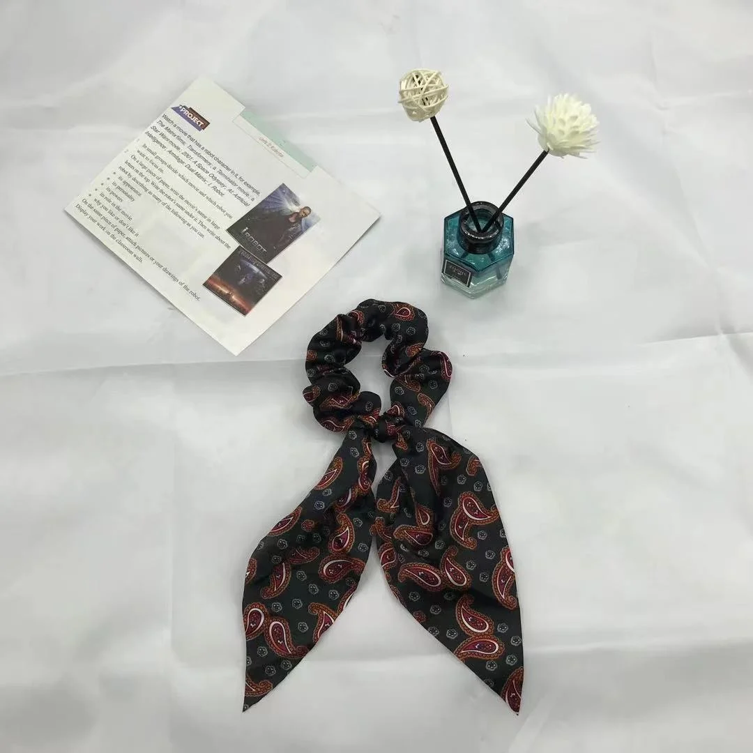 High Fashion Custom Cashew Flower Printed Hip Hop Style Elastic Rubber Hair Band Cheap Women Hair Scrunchies