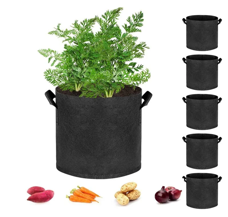 Heavy Duty Grow Bags Pots Garden Potato Felt Fabric Portable Wide Application Portable Black Non-Woven With Handle Grow Bags