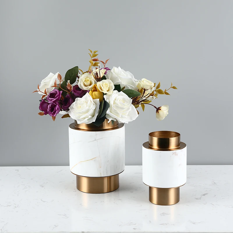 Orchid Gold Flowers Marble Vase Unique Modern Chinese Decorative Stone Vase for Wedding Flower Arrangements