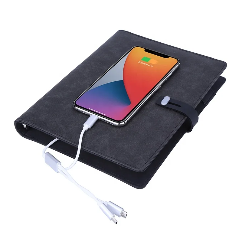 
 Newest Power Bank Notebook with Elastic Band PU Leather A5 Powerbank Note Book Diary for Men Office Business  