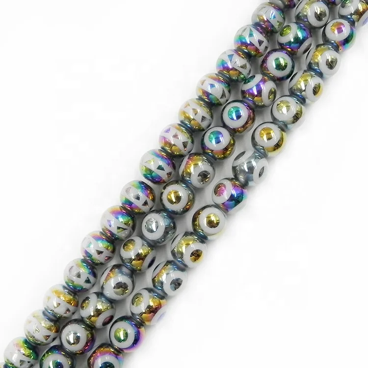 wholesale printed electroplate glass beads Porcelain white gold-plated sand beads for jewelry making