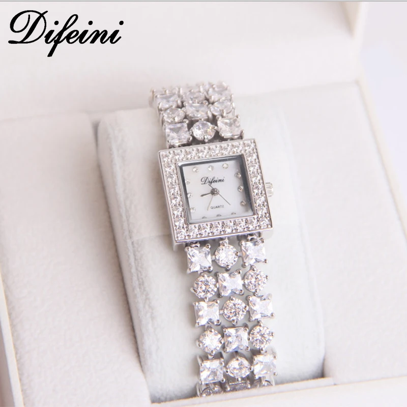 2021 difeini lady women quartz watch wristwatch luxury fashion square diamonds jewelry bracelet watches ladies
