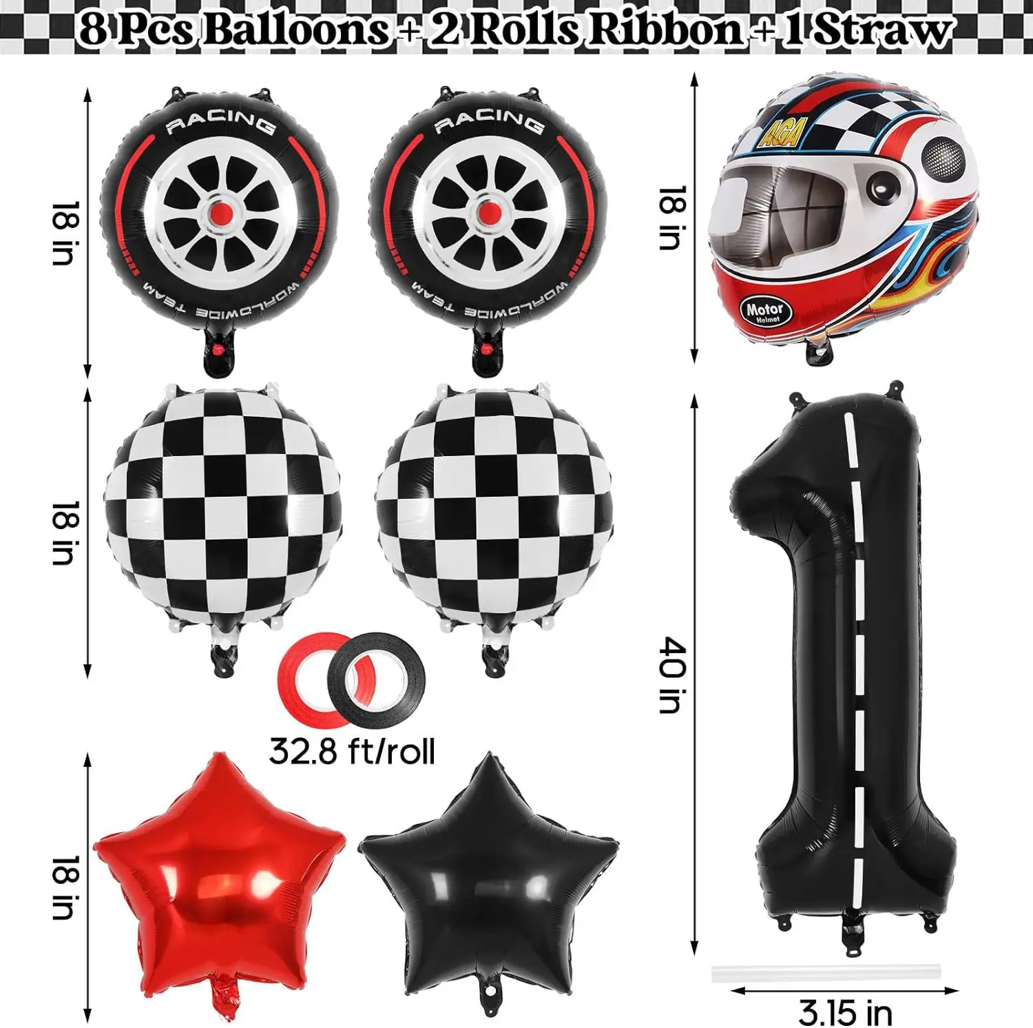 New tire helmet Balloon Set 18-inch black and white checkered aluminum film balloon racing theme decoration