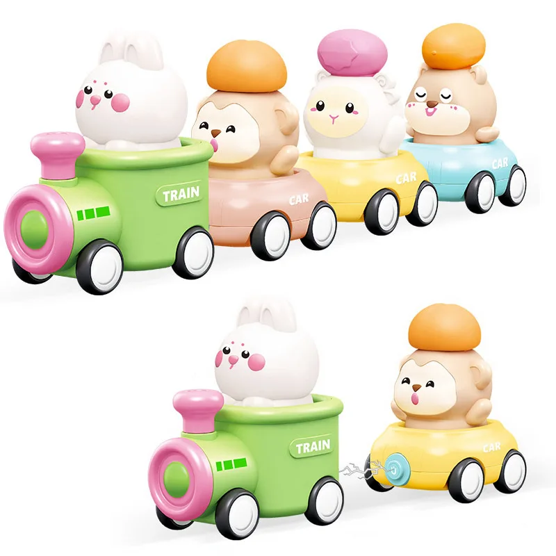 New children games funny DIY magnetic inertia cartoon animal train team baby pet car set educational toys for kids learning