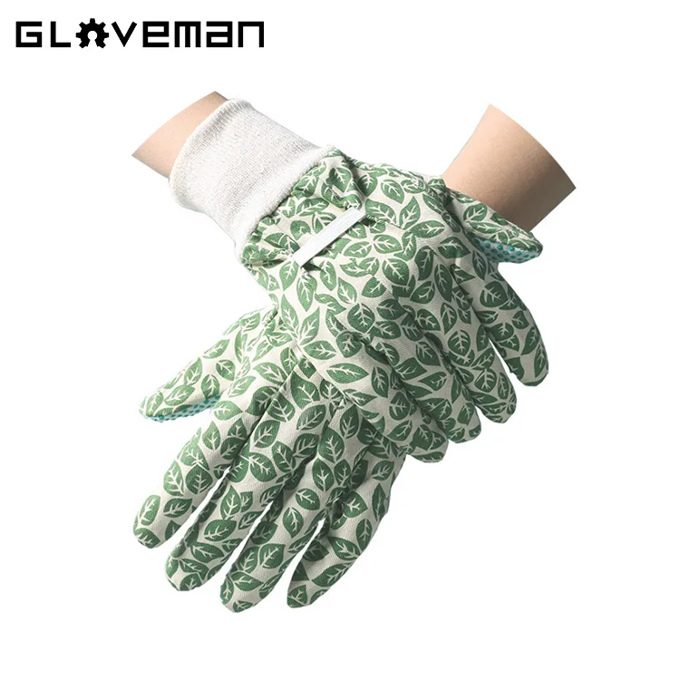 Перчатки GLOVEMAN женские с цветочным принтом, мягкие хлопковые защитные рабочие перчатки для улицы, садовые перчатки с ПВХ ручками для двора
