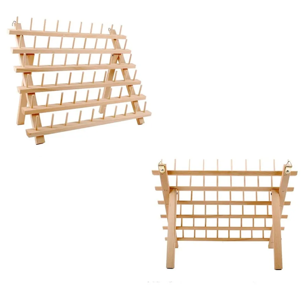 Hi Home Wooden Thread Holder Sewing and Embroidery Thread Rack and Organizer Thread Rack for Sewing with Hanging Hooks