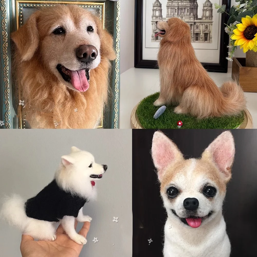Pet Custom Needle Felted 3D Sculpture Wool leather Dog Cat Portrait Personalized Pet Figure Ornaments for Dog Lovers/Pet Loss