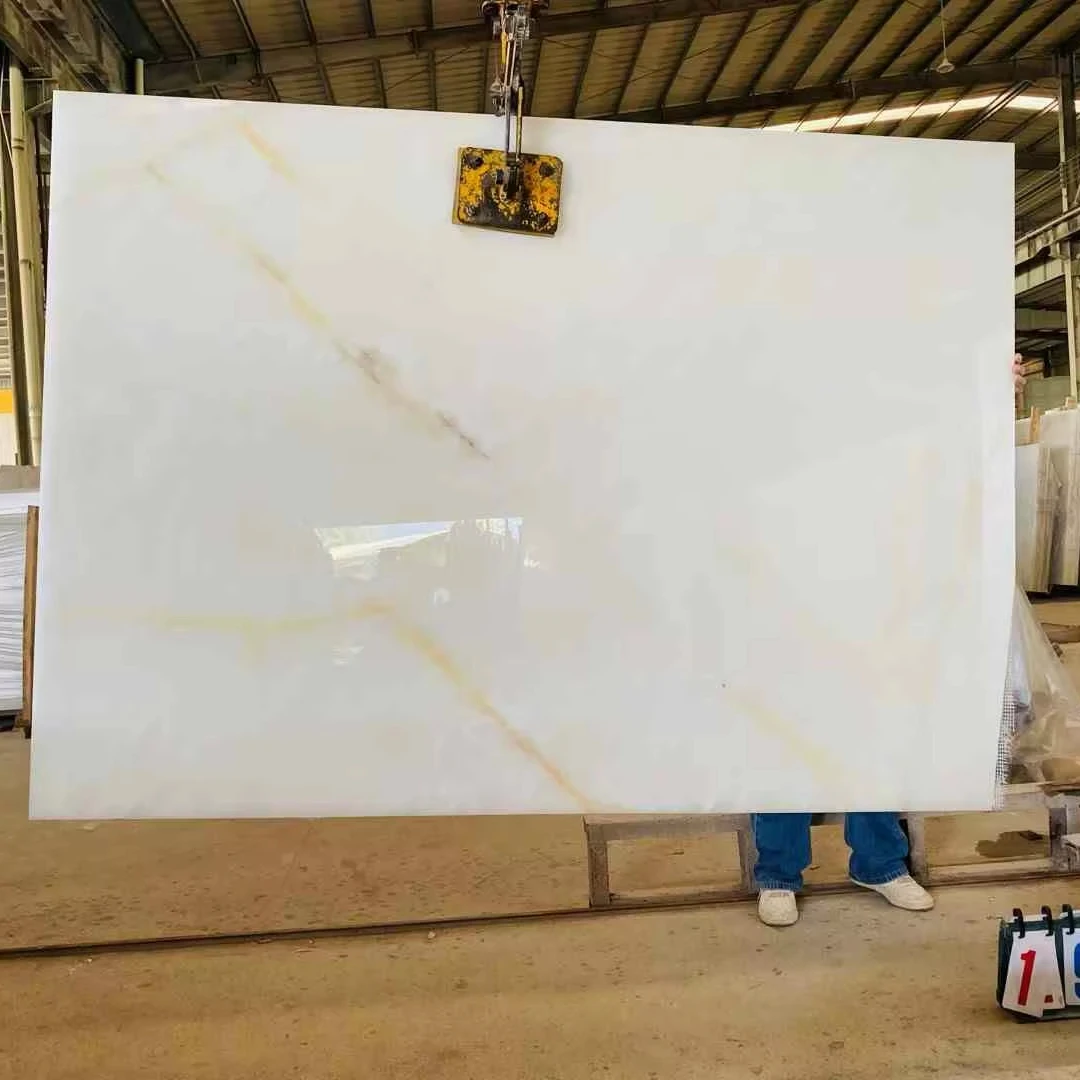 Polished White Onyx Slab Wall Tile Luxurious Material Eramosa Marble