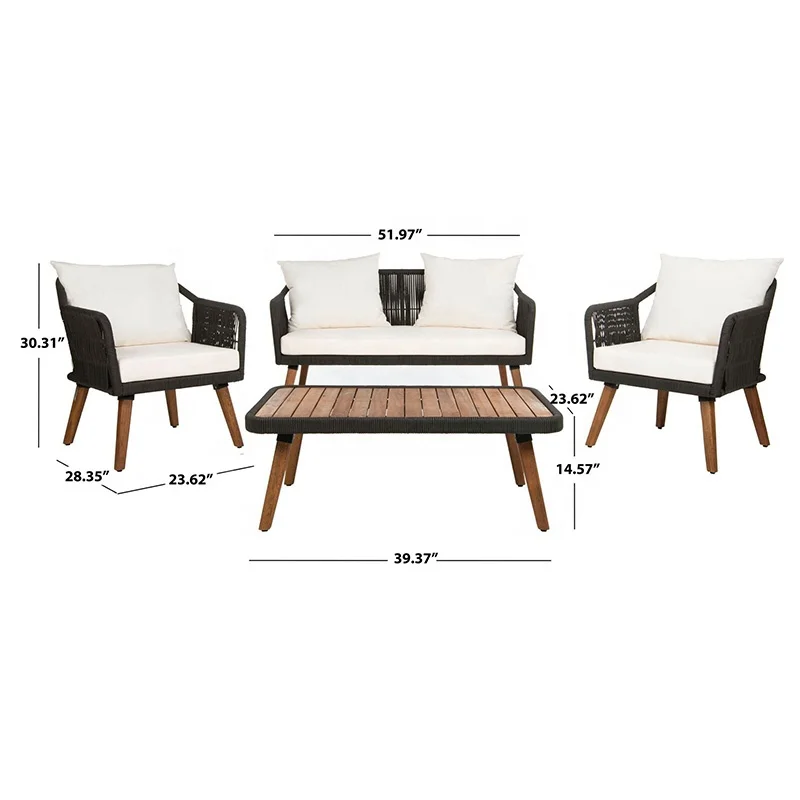 2022 NEW style outdoor furniture set wooden outdoor lounge with rope woven