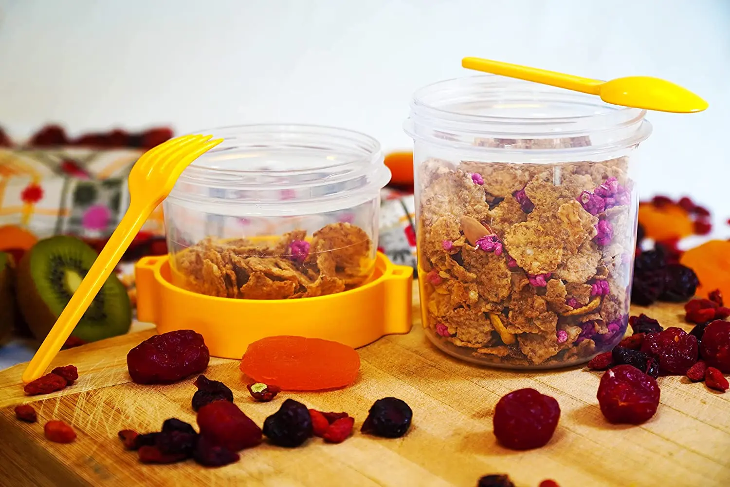 Breakfast on The Go and Go Yogurt Cup with Topping Cereal Cup with Spoon and Fork Oatmeal Container Jar Food Container Plastic