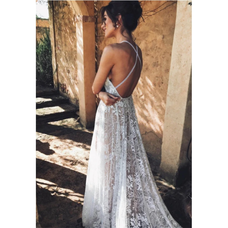 Wholesale Cheap Casual Backless Halter Maxi White Evening Dress Long One Piece Lace Party Elegant Dresses For Wedding