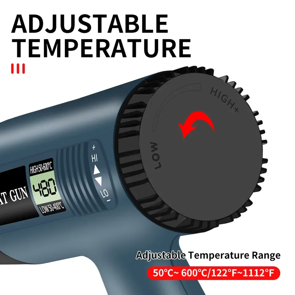Power 2000W Fast Heating Variable Temperature Adjustable Two Air Flow Speed Heat Gun Hot Air Gun with LCD Digital Displaying