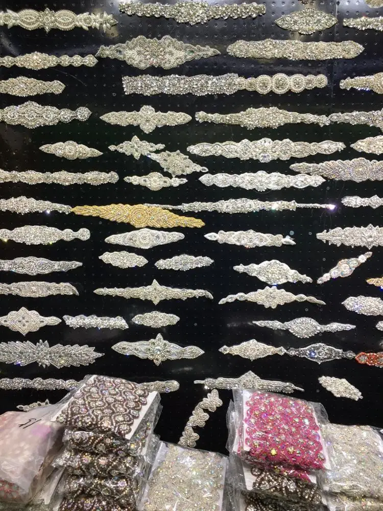 Rhinestone Iron On Dress Decoration Shiny Glass Stoned Iron On Sash Belt Clothing Stones