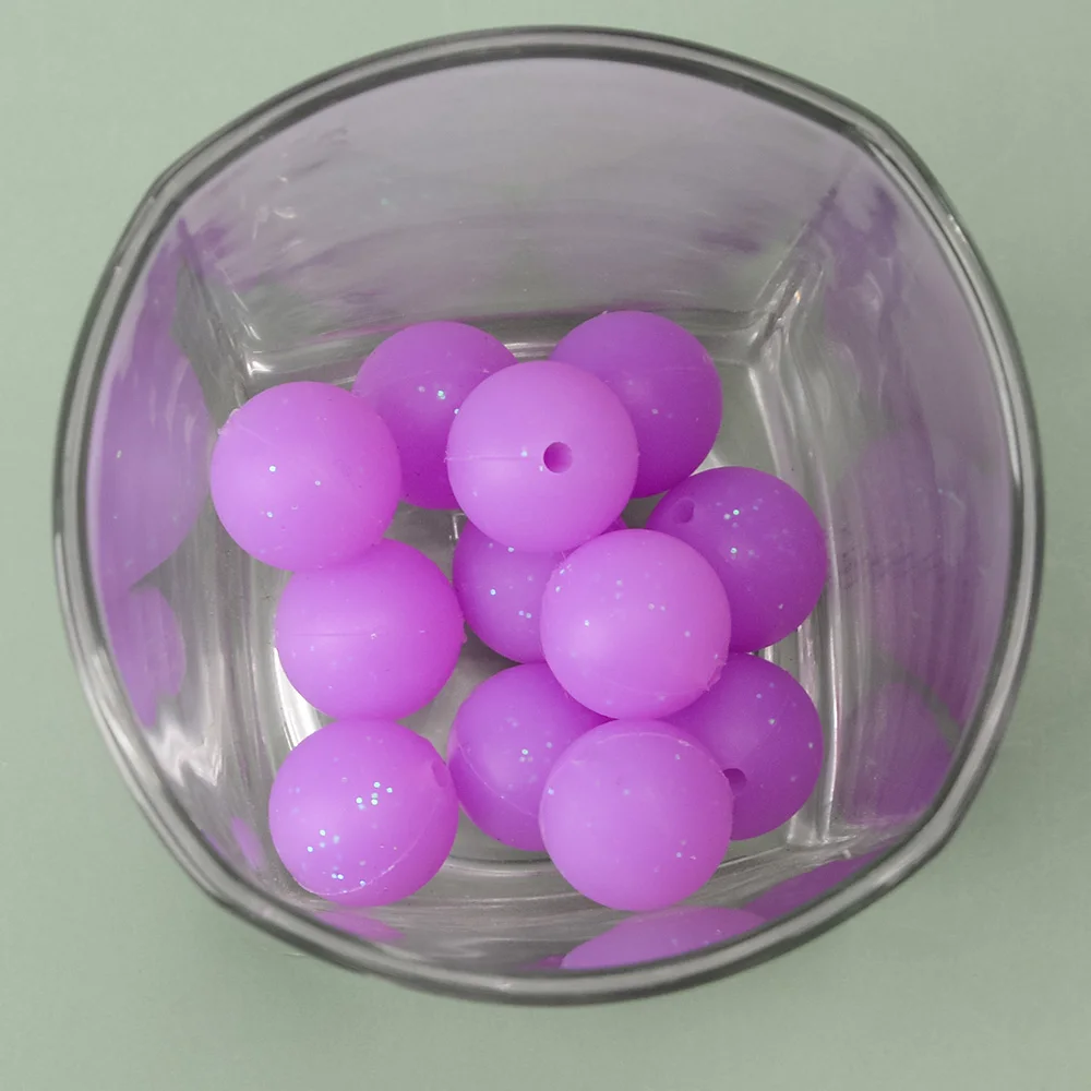 Borjay 2022 Low Moq New Custom Food Grade Bpa Free Wholesale Silicone Bead Glitter Soft 15mm 12mm Round Bulk For Jewelry Making