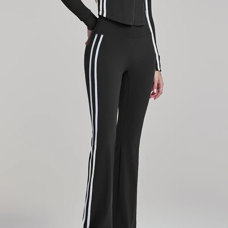 New high waist slim fit white lines on both sides sports pants running yoga gym leggings women