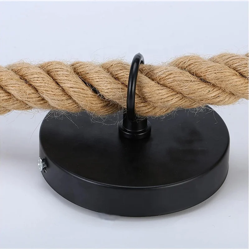 Hemp Rope Pendant Light Fixture E26 E27 Single Two Heads Retro Hanging Lamp Lantern Cable Modern Chandelier