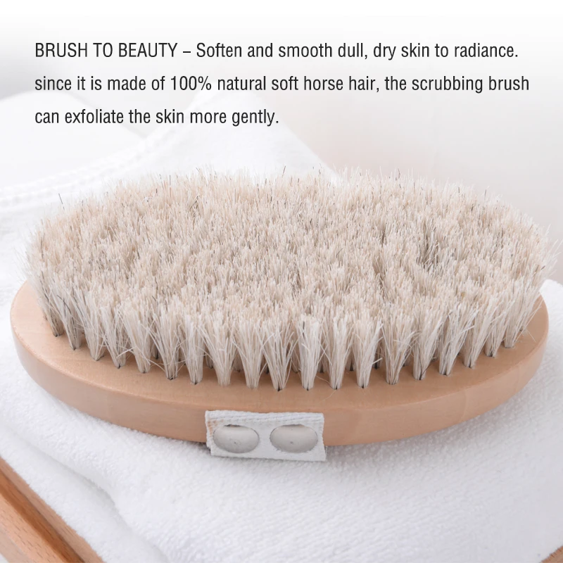 Soft Horse Hair Bristle Brush Wooden Exfoliating Body Dry Brush Shampoo Massage Bath Scrubbers For Remove Dead Skin