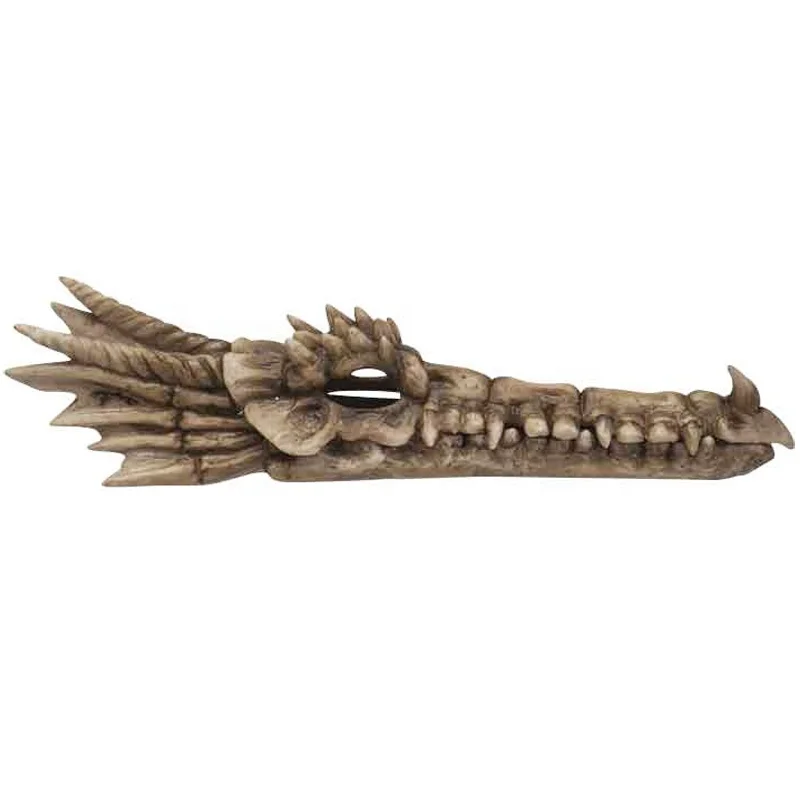 Custom resin ancient fossil triskele skull figurine incense burner dragon head skeleton incense stick holder with faux crystal