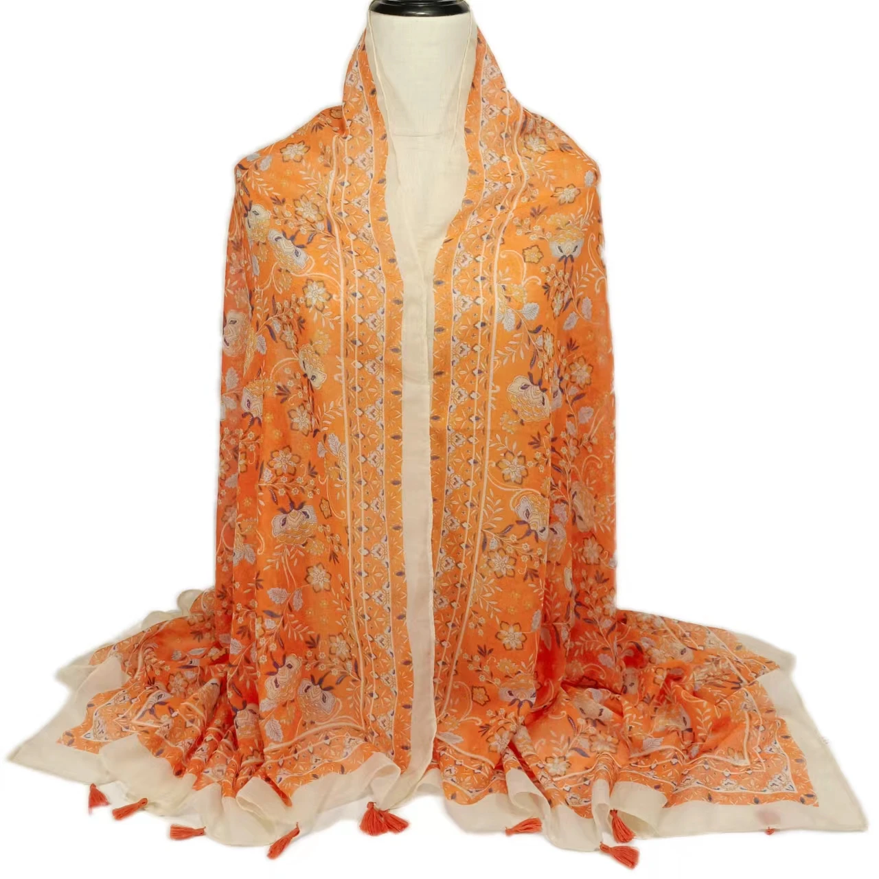 Wholesale custom ladies printed cotton viscose hijab shawl fashion women flowers muslim cotton scarf